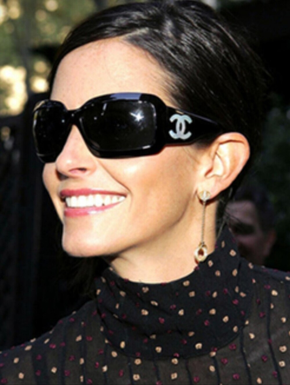 CHANEL Black Oversized Mother Of Pearl CC Logo Sunglasses.